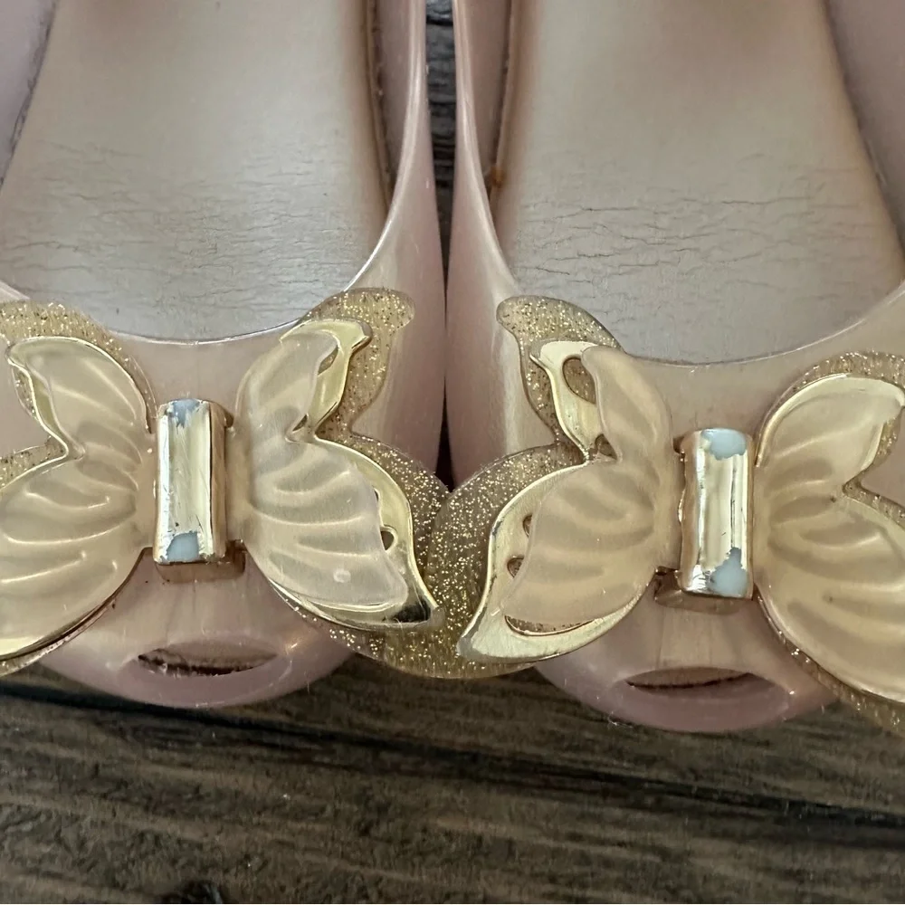 Mini Melissa size 9 Gold Butterfly Jelly Sandals Mary Jane Peep Toe Ultragirl‎